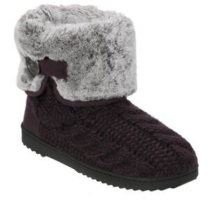 Dearfoams Women's Black & Gray Cable Knit Boot Slippers L(9-10)